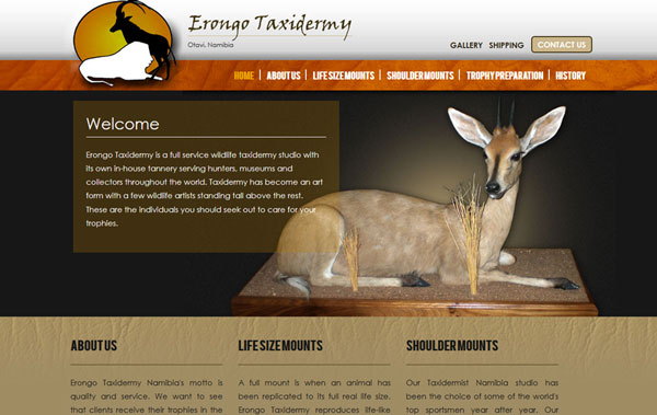 Erongo Taxidermy responsive website design